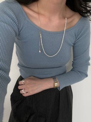 Lumine Pearl U-Shaped Long Necklace