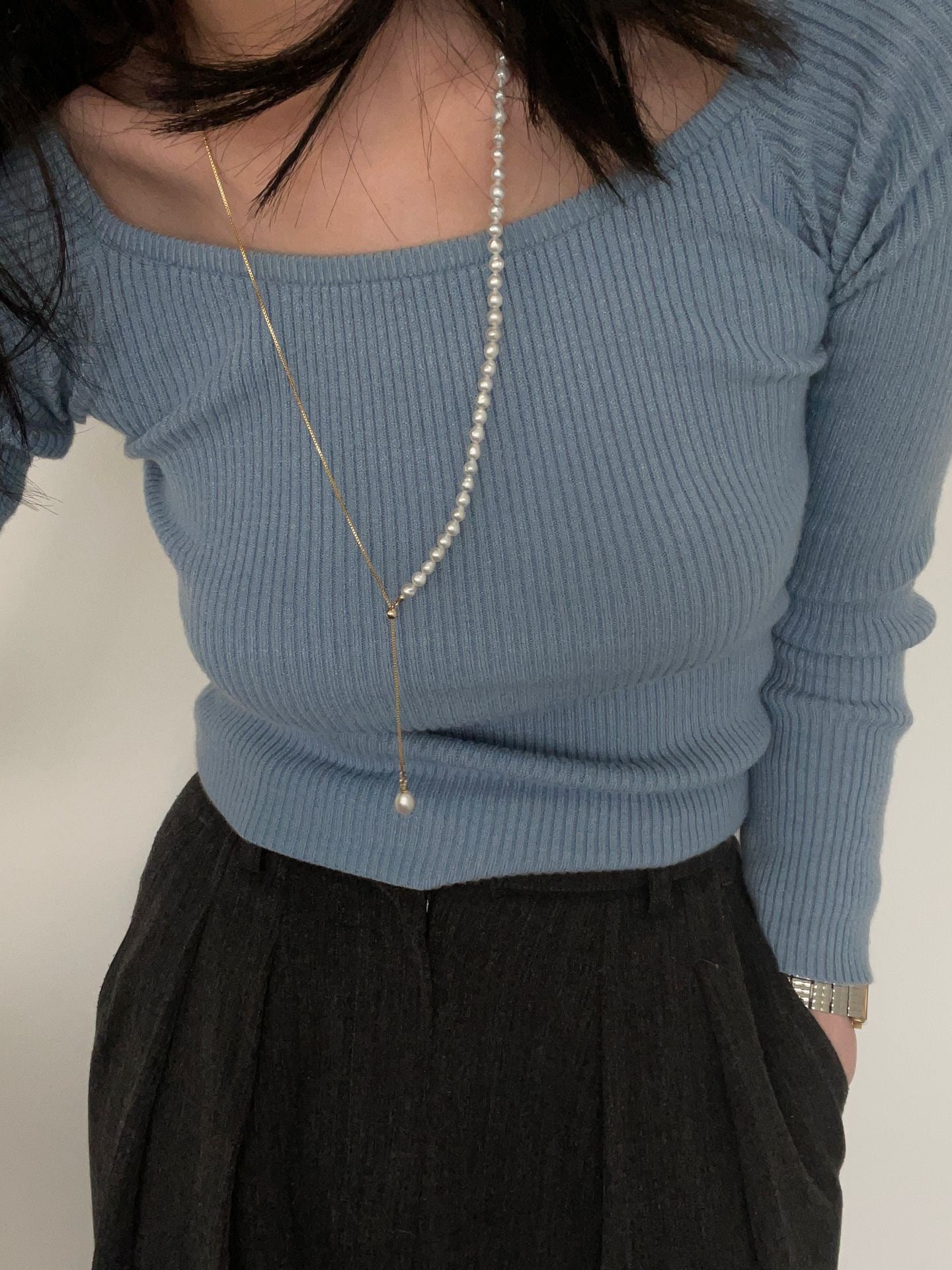 Lumine Pearl U-Shaped Long Necklace