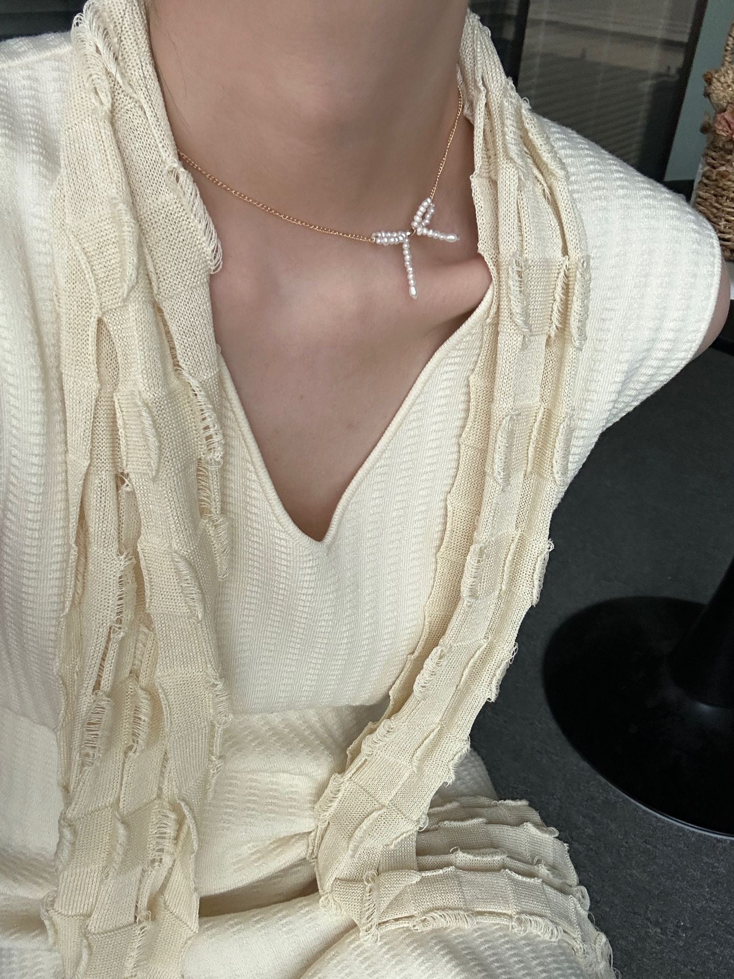 Butterfly Knot Pearl Necklace