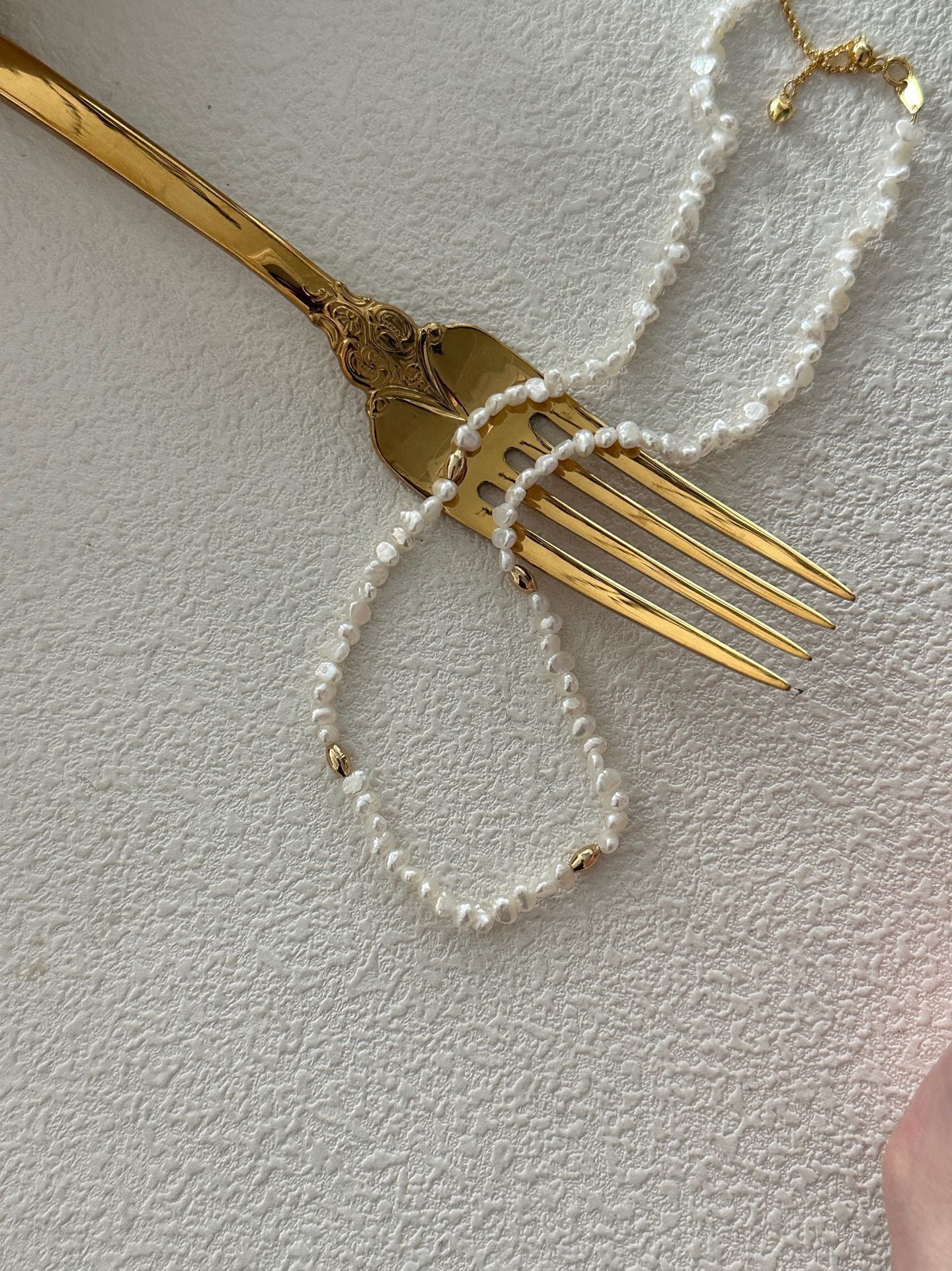 Mini Baby Gold Bead Pearl Necklace