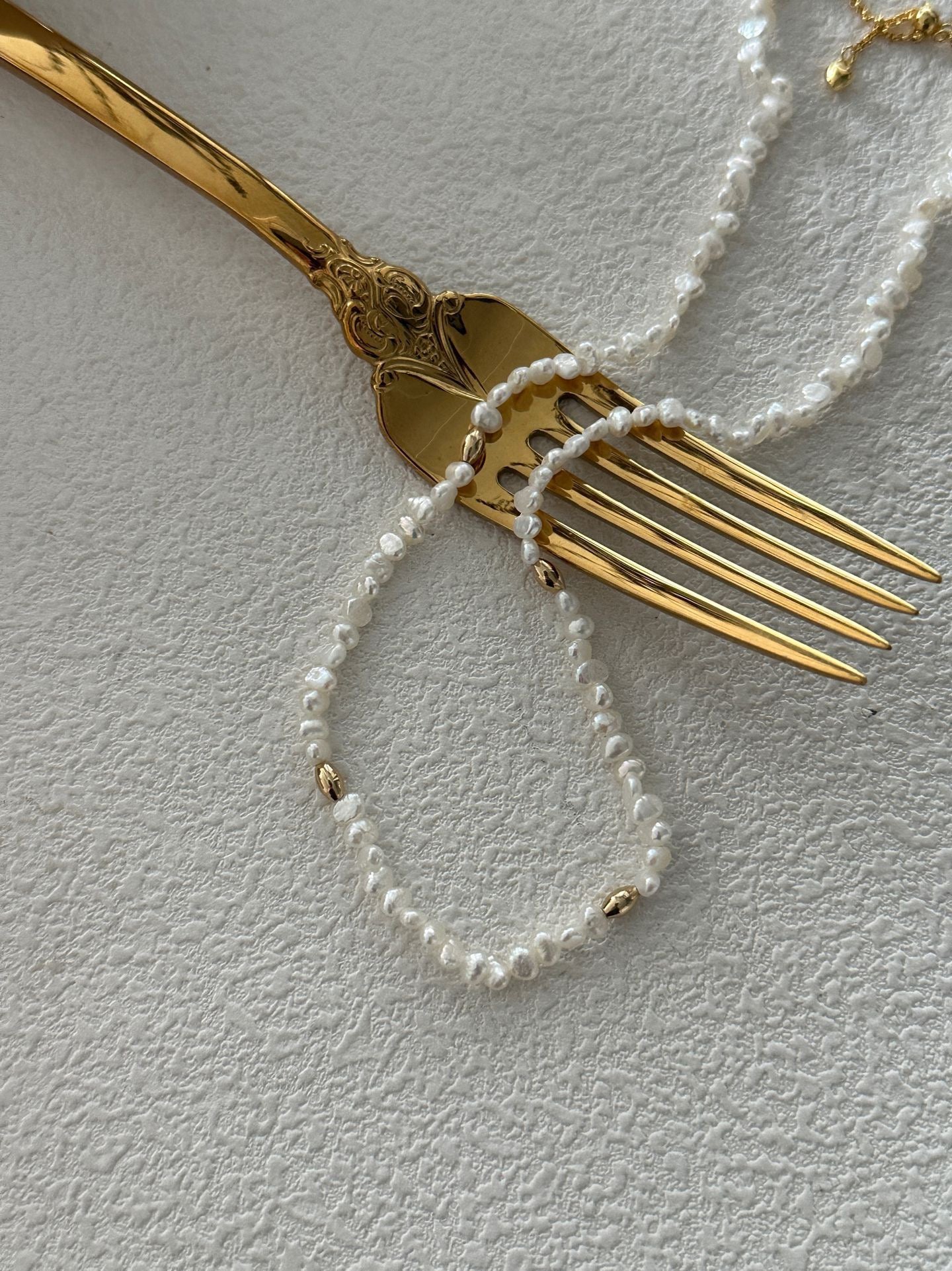 Mini Baby Gold Bead Pearl Necklace