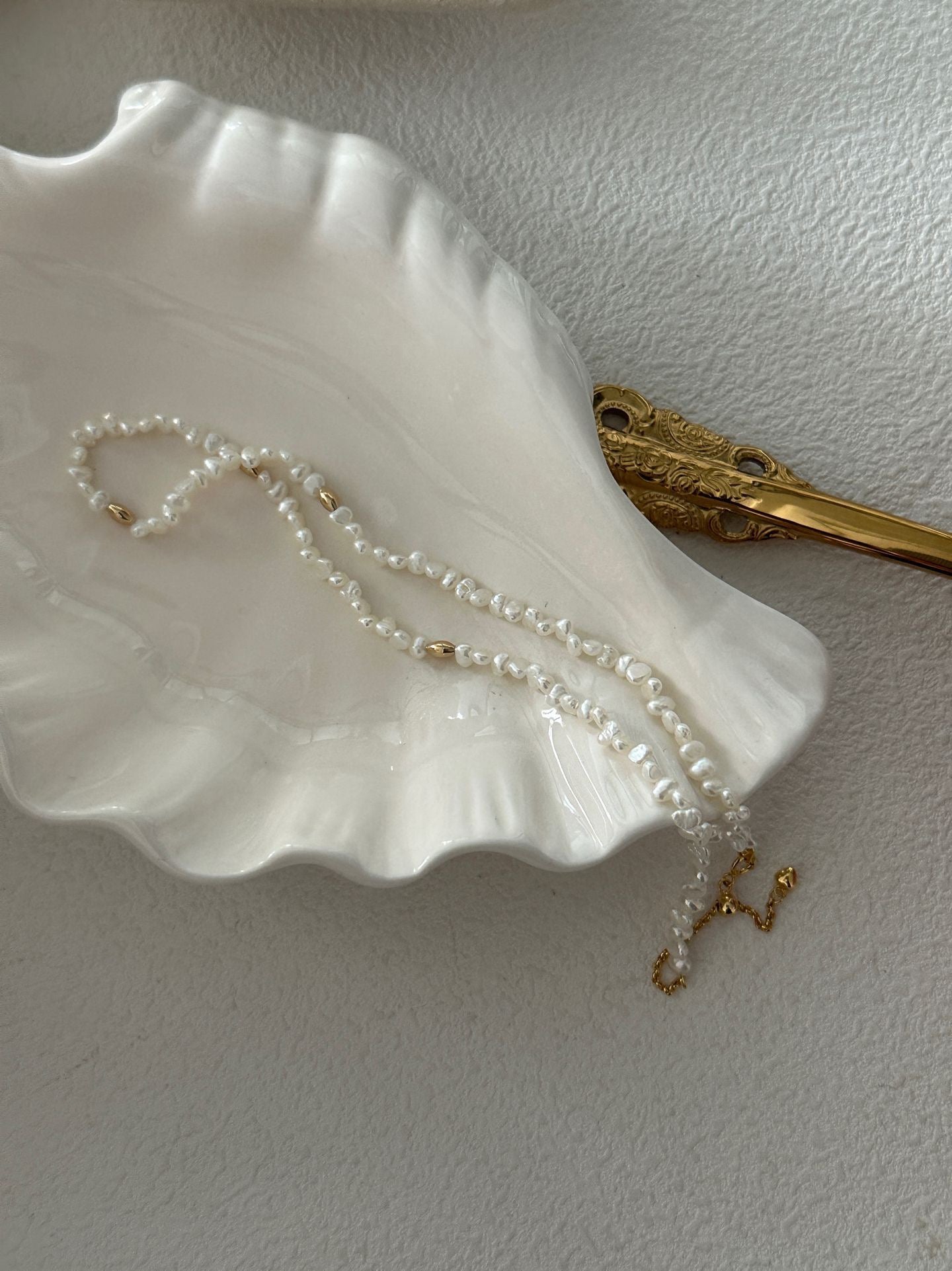 Mini Baby Gold Bead Pearl Necklace