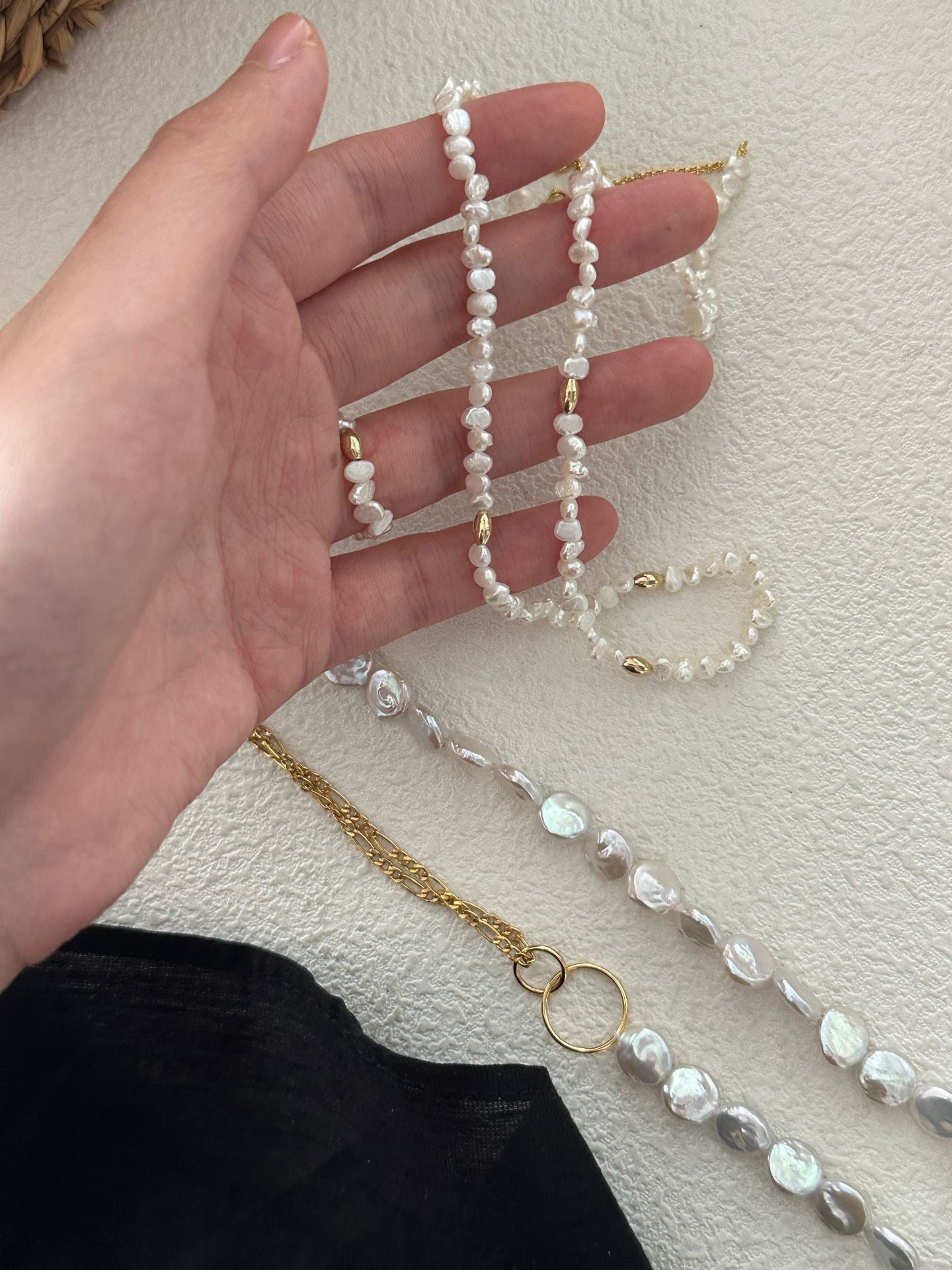 Mini Baby Gold Bead Pearl Necklace