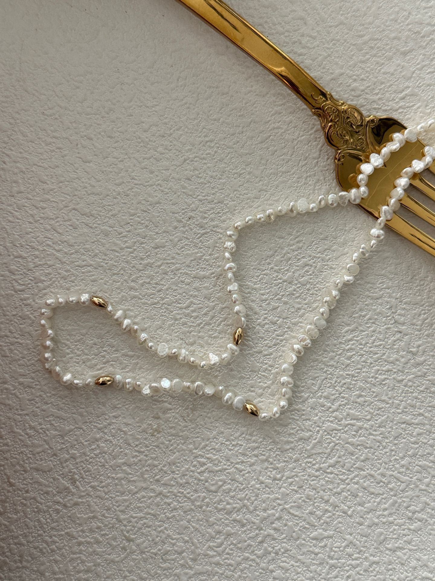 Mini Baby Gold Bead Pearl Necklace