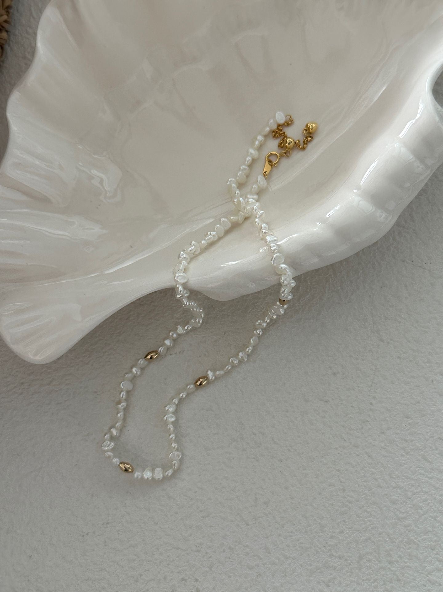 Mini Baby Gold Bead Pearl Necklace