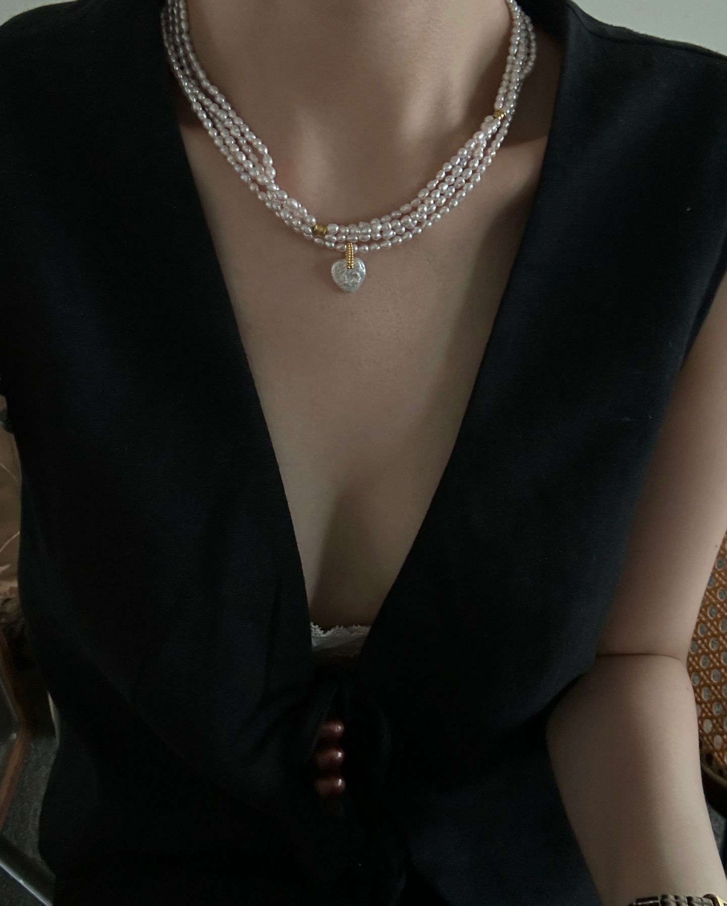 Fairy Pink Heart Pearl Necklace