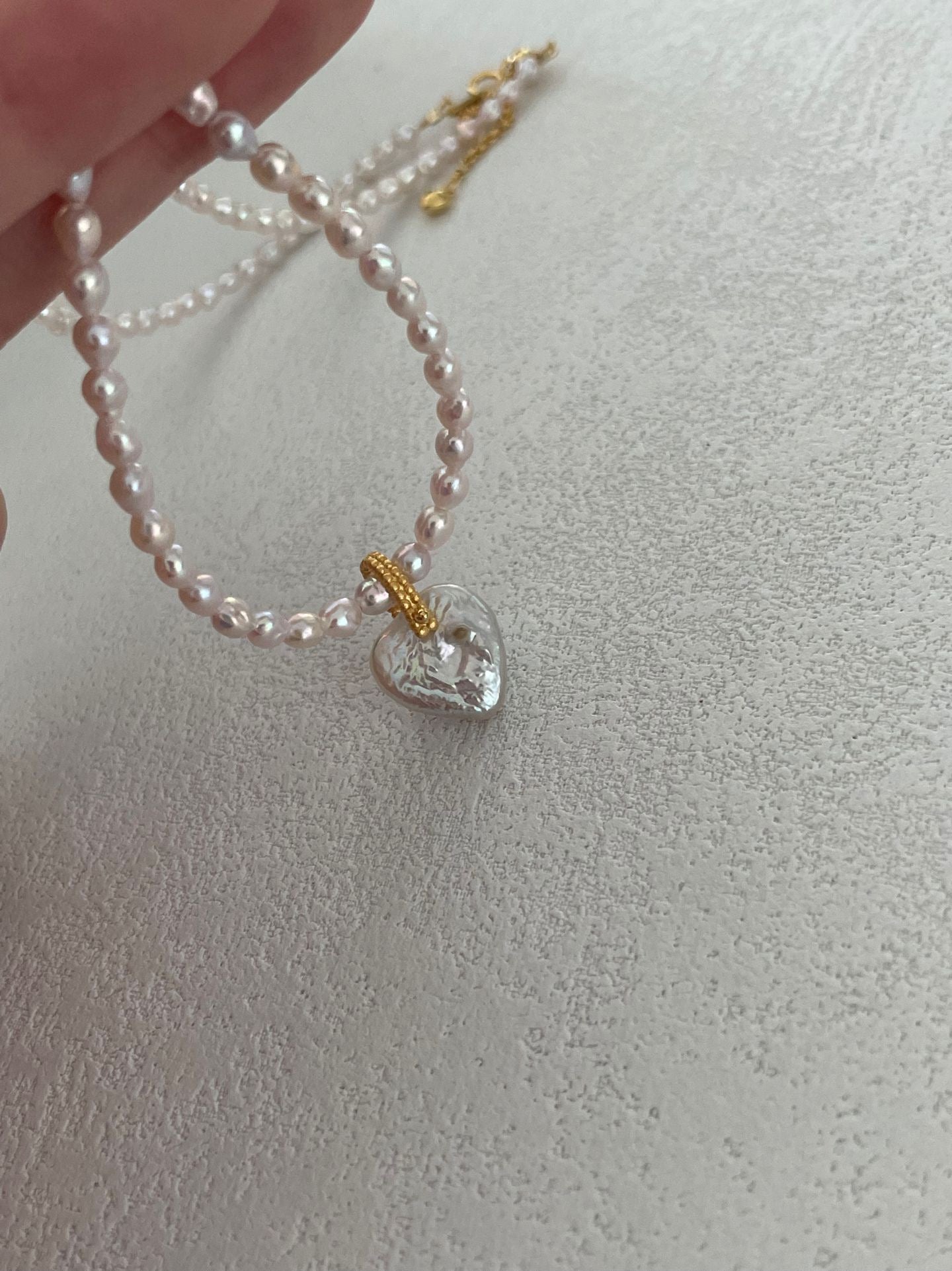 Fairy Pink Heart Pearl Necklace