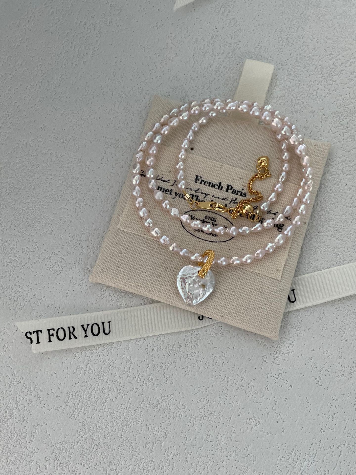 Fairy Pink Heart Pearl Necklace
