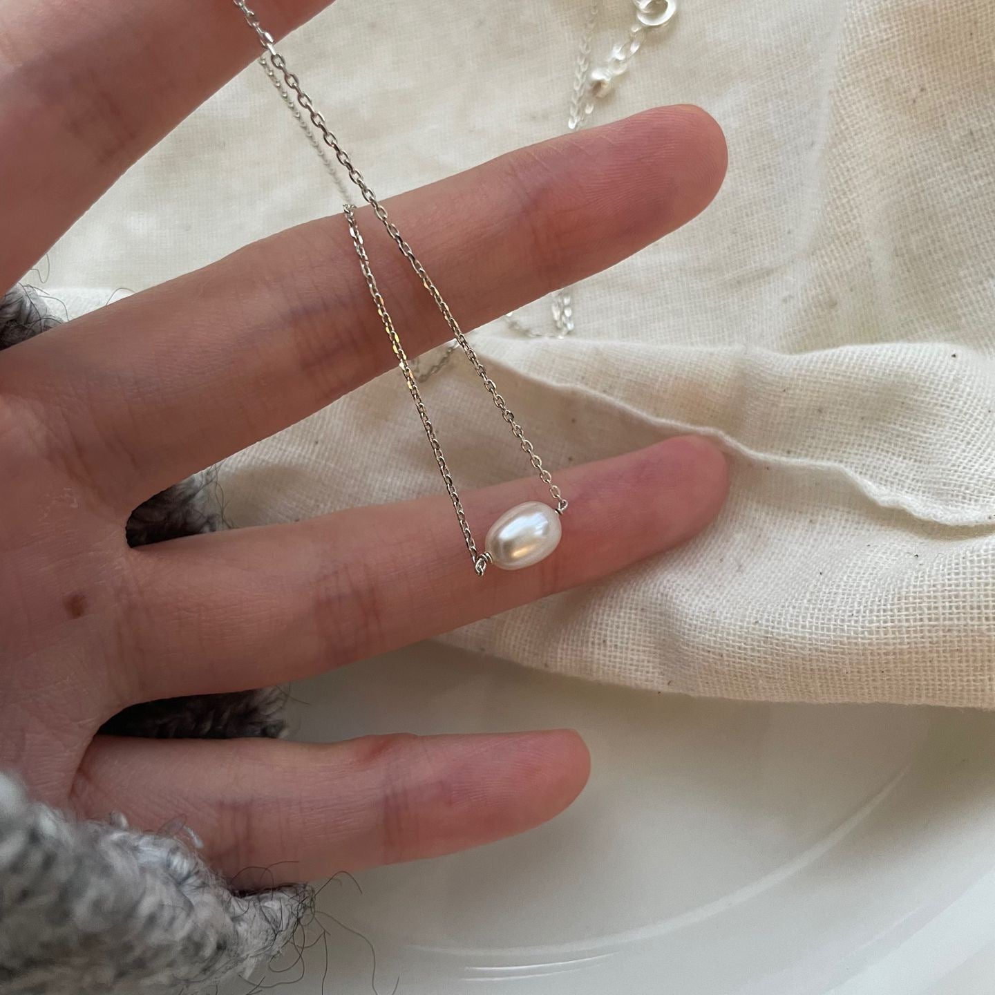 Silver Rice Pearl Necklace