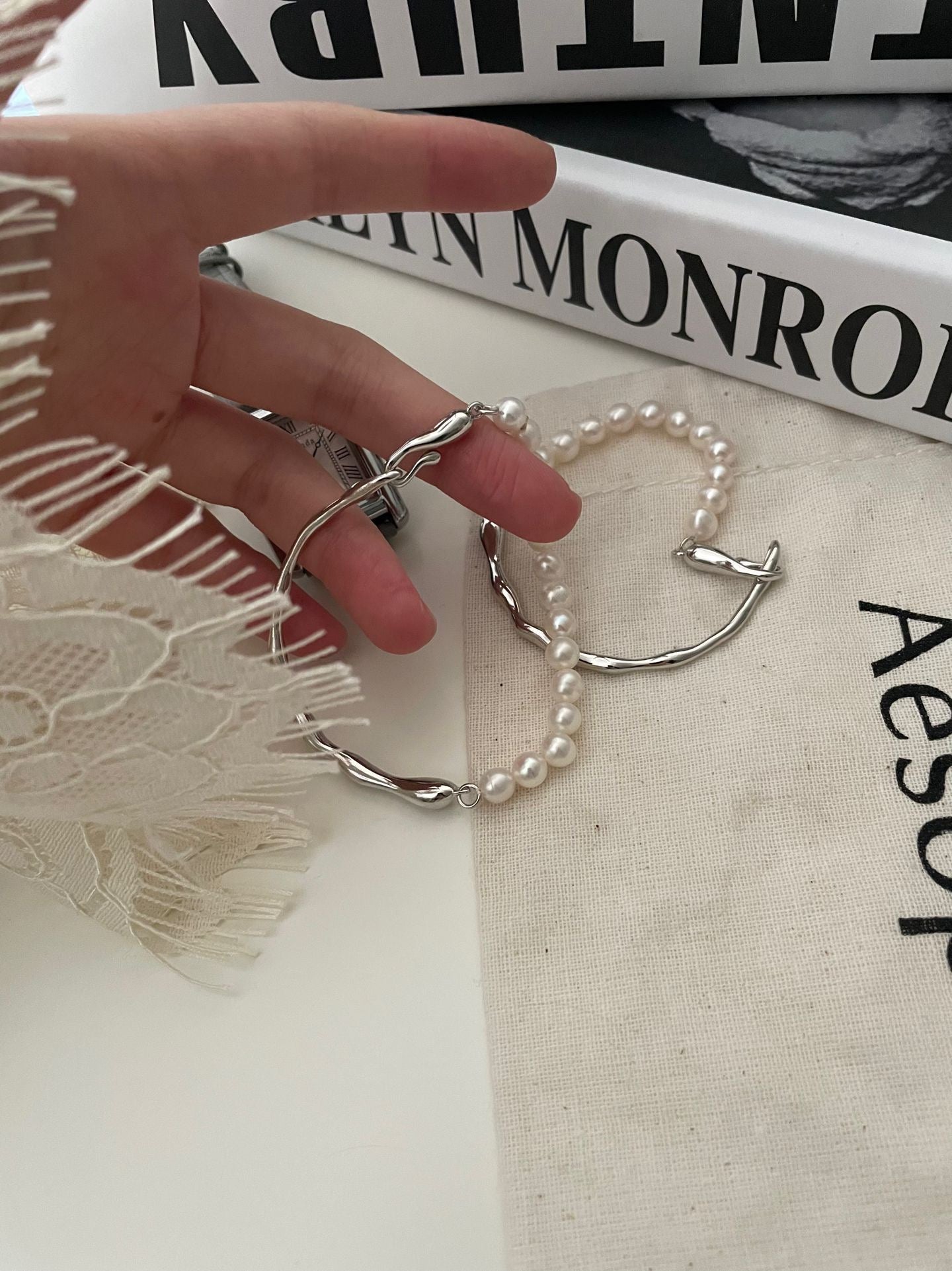 Lunar Arc Pearl Bracelet
