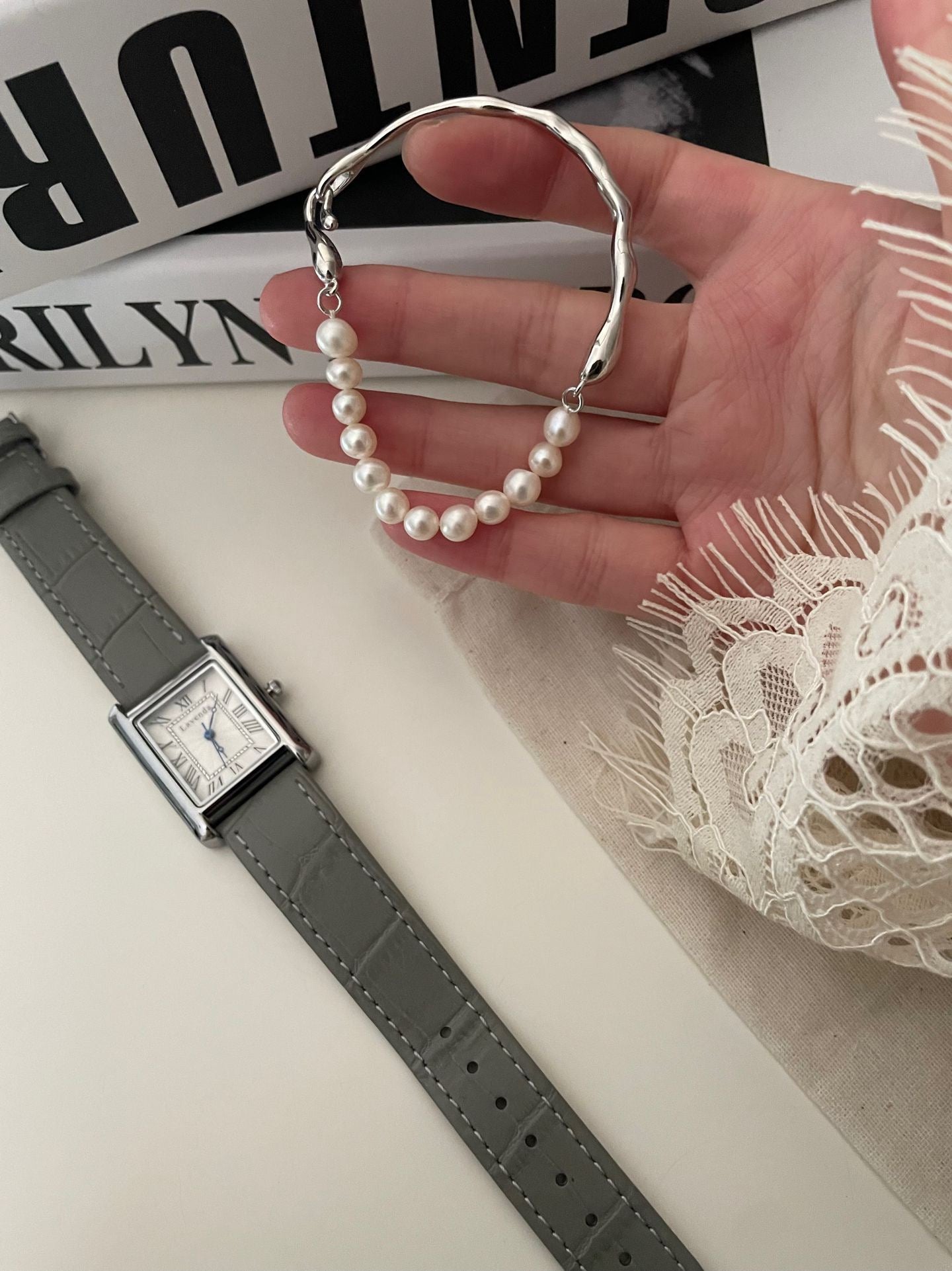 Lunar Arc Pearl Bracelet