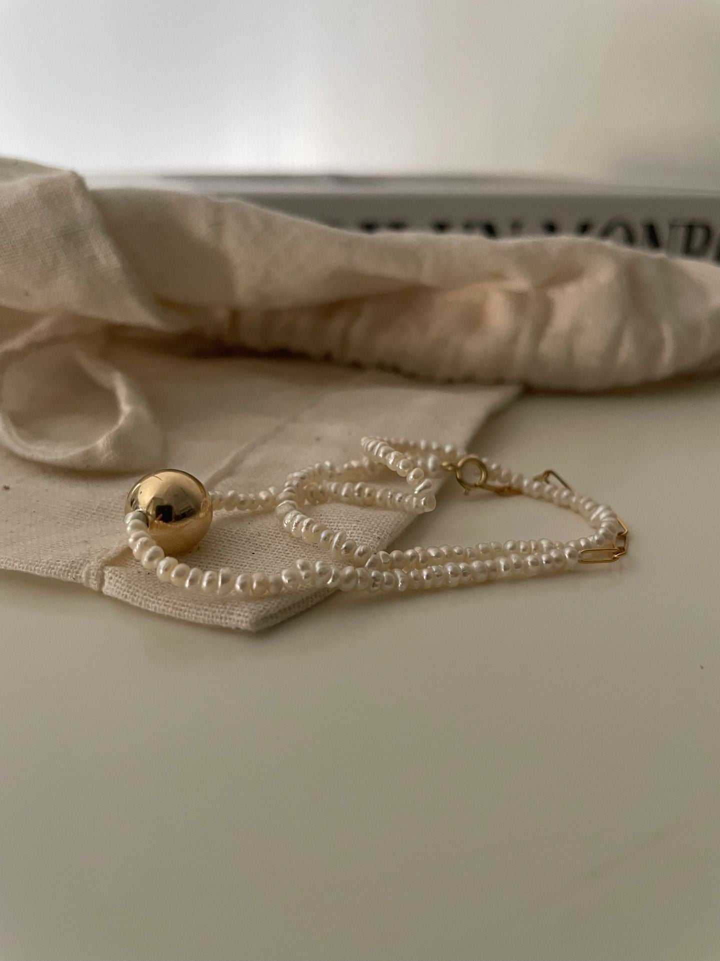 Golden Dot Double Pearl Bracelet