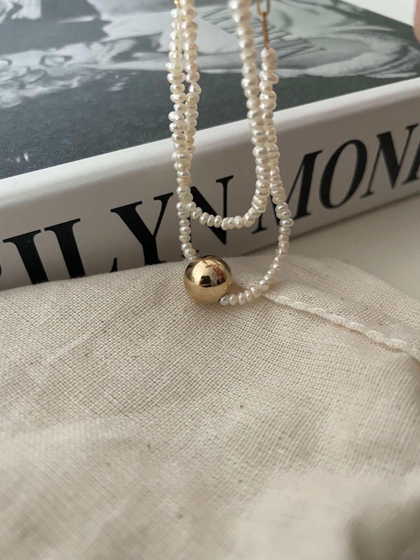 Golden Dot Double Pearl Bracelet