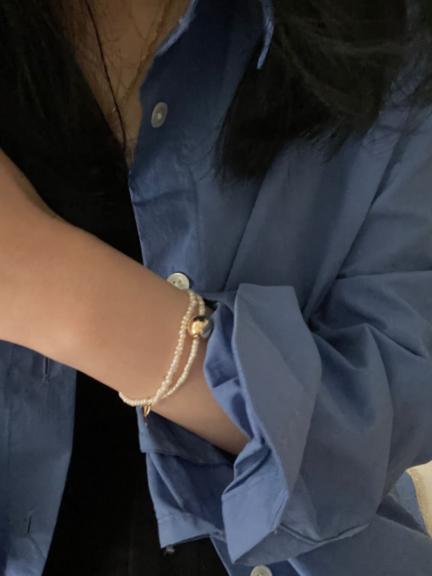 Golden Dot Double Pearl Bracelet