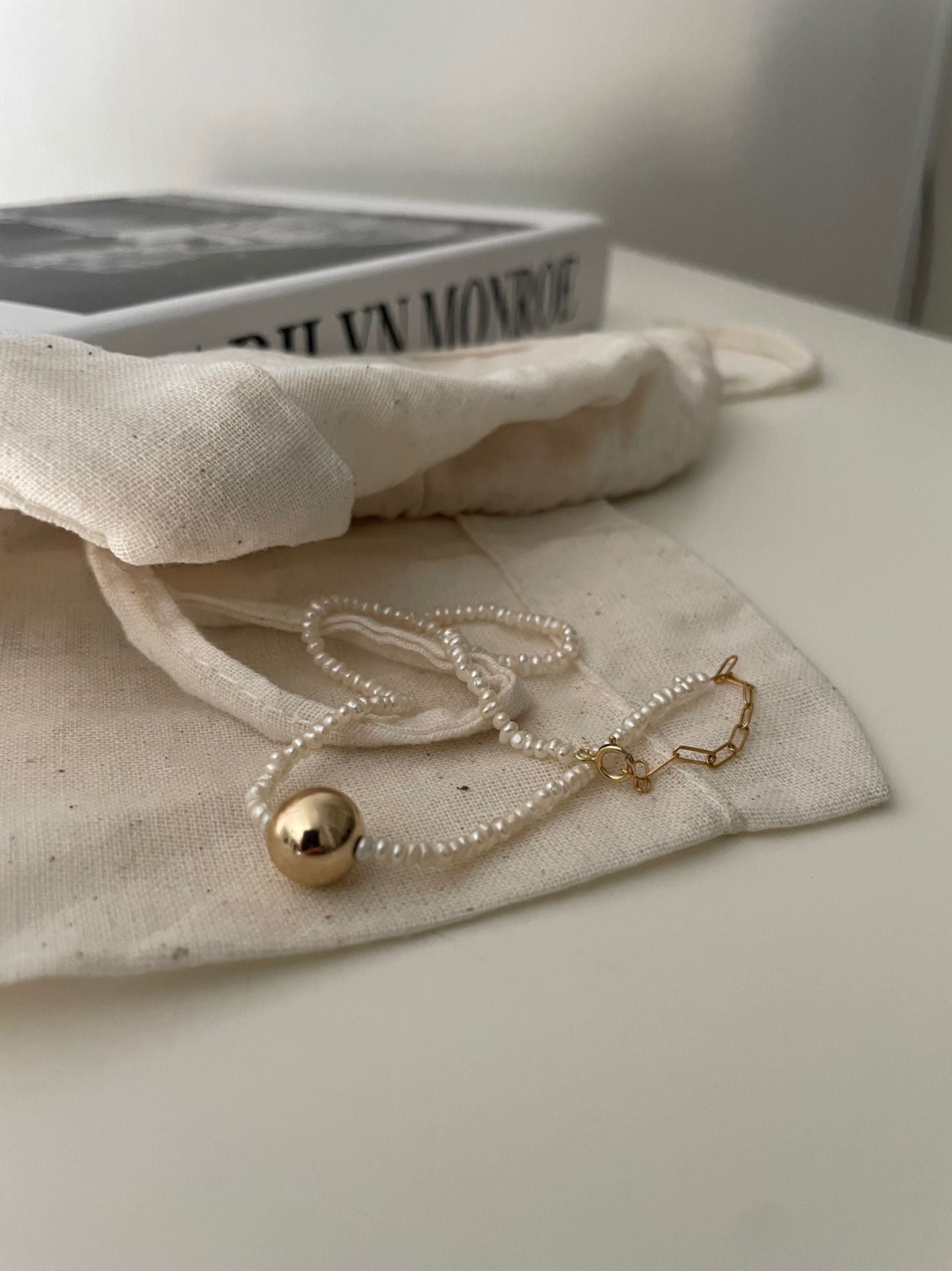 Golden Dot Double Pearl Bracelet
