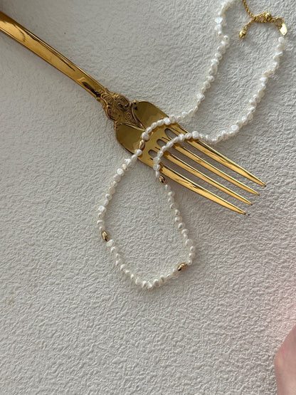 Mini Baby Gold Bead Pearl Necklace