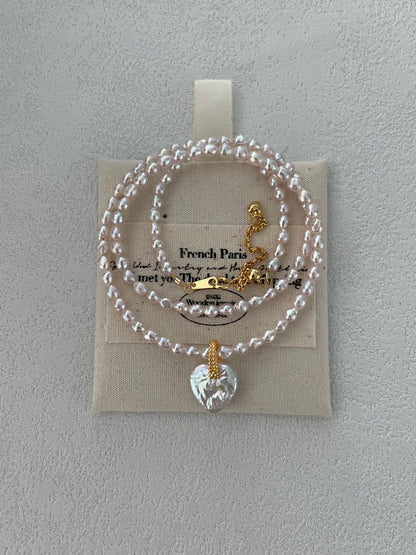 Fairy Pink Heart Pearl Necklace