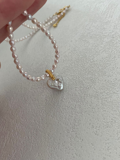 Fairy Pink Heart Pearl Necklace