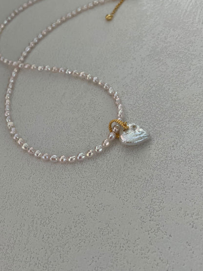 Fairy Pink Heart Pearl Necklace