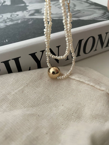 Golden Dot Double Pearl Bracelet
